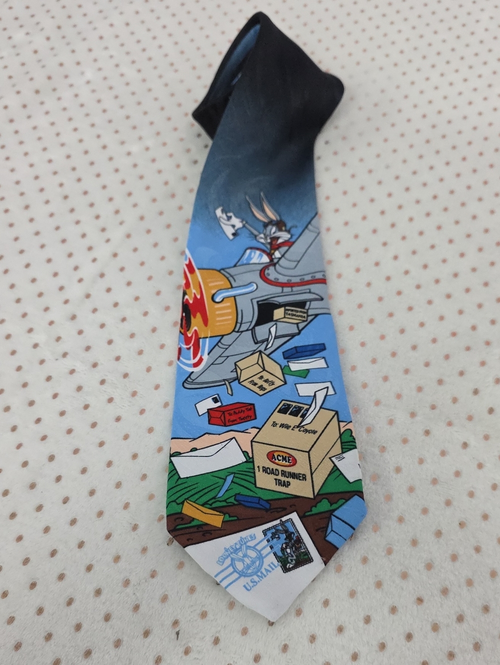 Looney Tunes Stamp Collection Road Runner & Wile E. Coyote USPS Tie Made in USA